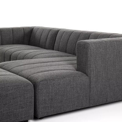 Four Hands Langham Channeled 3 - Piece Sectional - Right Chaise W/ Ottoman - Saxon Charcoal