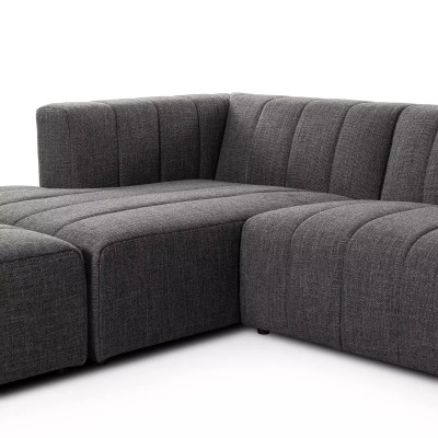 Four Hands Langham Channeled 3 - Piece Sectional - Left Chaise W/ Ottoman - Saxon Charcoal