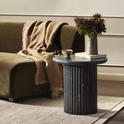 Four Hands Oranda End Table - Black Scalloped Marble