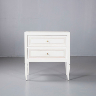 Modern History Milan Bedside - White Linen with Grey Accent