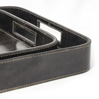 Regina Andrew Derby Rectangle Leather Tray Set - Black