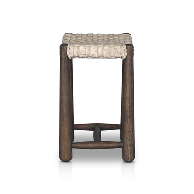 Amber Lewis x Four Hands Savio Outdoor Stool - Stained Saddle Brown - Twisted Vintage White