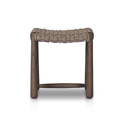 Amber Lewis x Four Hands Savio Outdoor Stool - Stained Saddle Brown - Dark Textured Woven