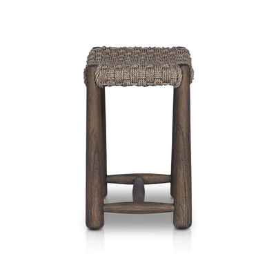 Amber Lewis x Four Hands Savio Outdoor Stool - Stained Saddle Brown - Dark Textured Woven