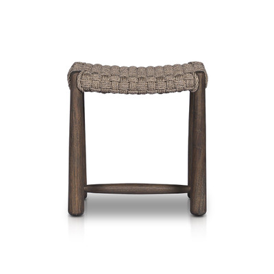 Amber Lewis x Four Hands Savio Outdoor Stool - Stained Saddle Brown - Dark Textured Woven