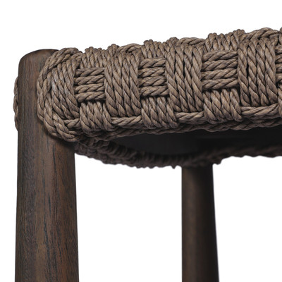 Amber Lewis x Four Hands Savio Outdoor Stool - Stained Saddle Brown - Dark Textured Woven