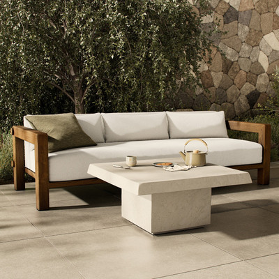Amber Lewis x Four Hands Avila Outdoor Coffee Table - Aged White Concrete