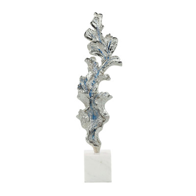 John Richard Gleaming Leaf Sculpture On Marble Base - Large Silver