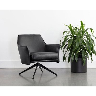 Sunpan Crosby Swivel Lounge Chair - Alpine Black Leather