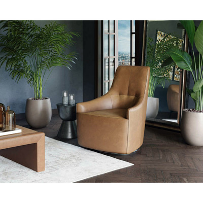 Sunpan Carmine Swivel Lounge Chair - Cognac Leather