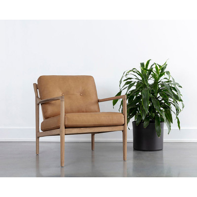 Sunpan Gilmore Lounge Chair - Light Oak - Sahara Camel Leather