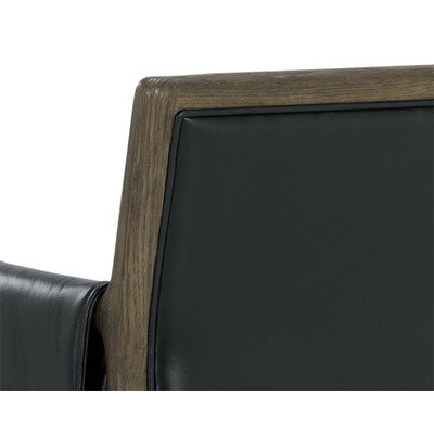 Sunpan Mauti Dining Armchair - Distressed Brown - Cortina Black Leather