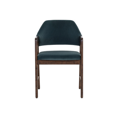 Sunpan Milton Dining Armchair - Smoke Acacia - Meg Dusty Teal