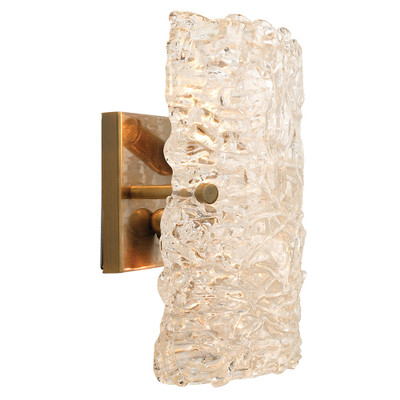 Jamie Young Swan Curved Glass Sconce - Large - Clear Textured Glass And Antique Brass Metal