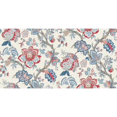 Seabrook Designs Bernadette Linen Fabric - French Blue & Antique Ruby