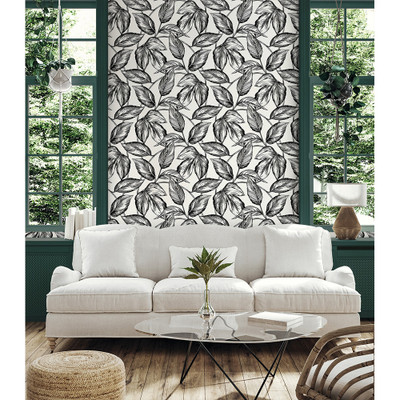 Seabrook Designs Beckett Sketched Leaves - Volcanic Black