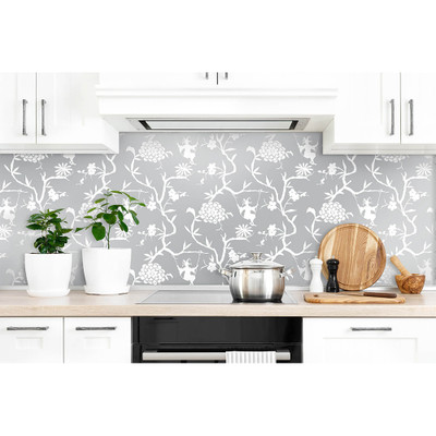 NextWall Chinoiserie Silhouette - Metallic Silver