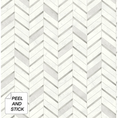 NextWall Chevron Marble Tile - Metallic Silver & Pearl Gray