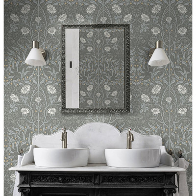 NextWall Stenciled Floral - Alloy Grey