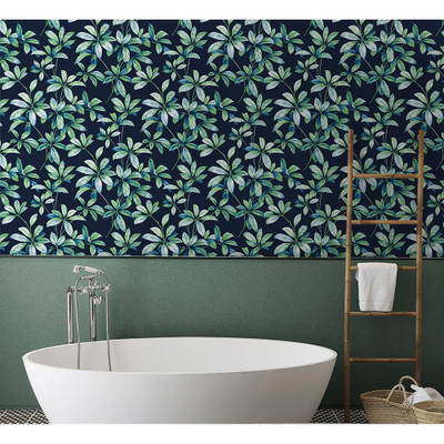 NextWall Leaf Trail - Navy & Spearmint