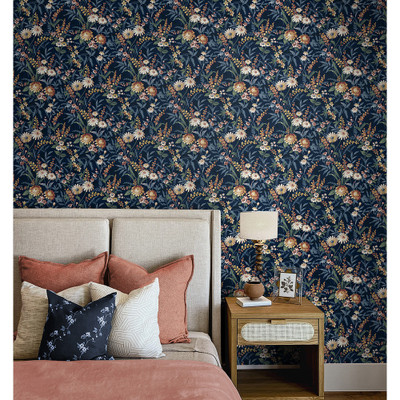 NextWall Vintage Floral - Navy Blue