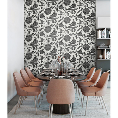 NextWall Julian Jacobean Floral - Ebony & Ivory