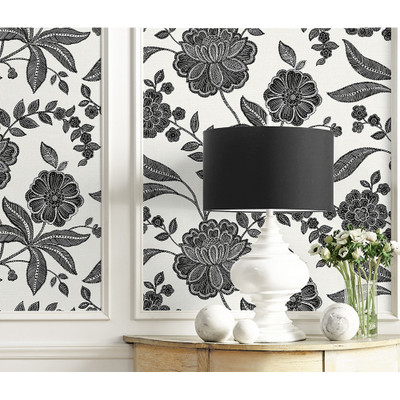 NextWall Julian Jacobean Floral - Ebony & Ivory