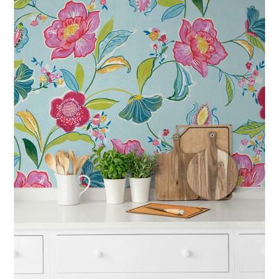 NextWall Painterly Floral - Light Aqua