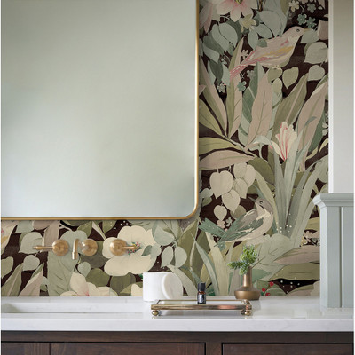 NextWall Blossoming Birds - Sage & Ash Brown