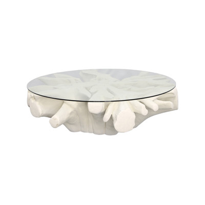 Phillips Collection Sono Cast Root Coffee Table - With Glass - Roman Stone