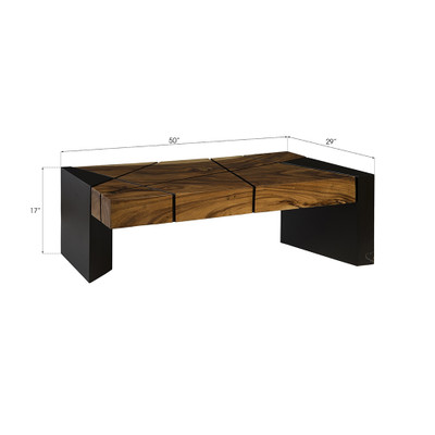 Phillips Collection Criss Cross Coffee Table on Black Iron Legs - Chamcha Wood