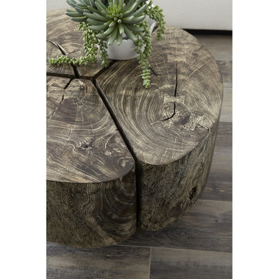 Phillips Collection Clover Coffee Table - Chamcha Wood - Gray Stone Finish - Metal Base