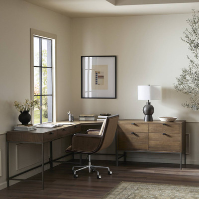 Four Hands Trey Desk System With Wide Filing Cabinet - Auburn Poplar