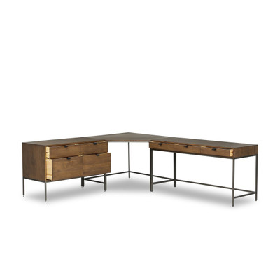 Four Hands Trey Desk System With Wide Filing Cabinet - Auburn Poplar