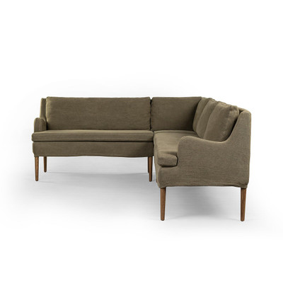 Amber Lewis x Four Hands Aurelia Dining Banquette L-Shape - Left Arm Facing - Broadway Olive - 99"