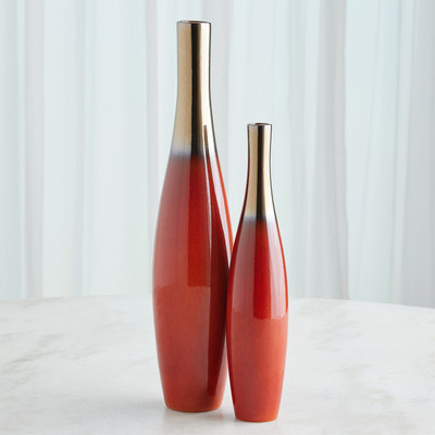 Global Views Boliche Vase - Red - Bronze - Tall