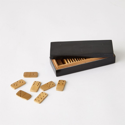 Global Views Boxed Bone Domino Set - Black