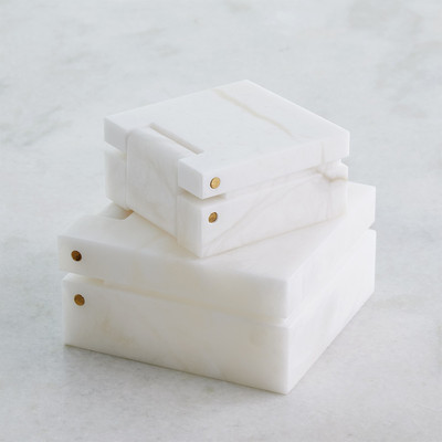 Global Views Hinged Alabaster Box - White - Sm