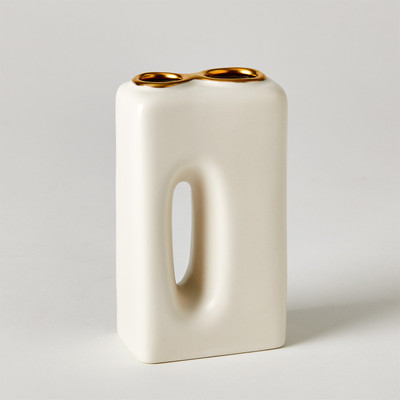 Global Views Oh Yes Vase - Matte White - Gold Rim - Lg (Closeout)