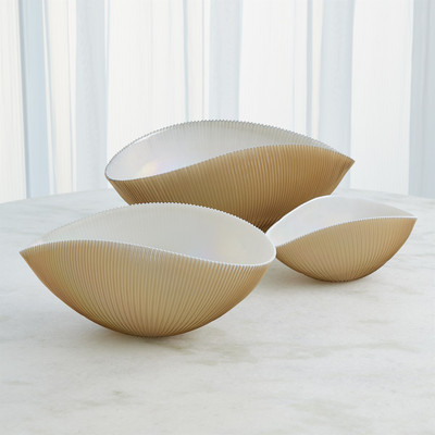 Global Views Pleated Bowl - Camel - Ivory - Med