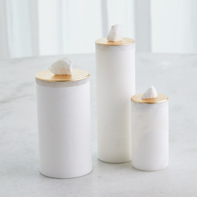 Global Views Quarry Jar - White - Gold Leaf - Lg