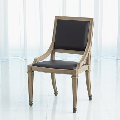 Global Views Seine Side Dining Chair - Grey w - Black Leather (Closeout)