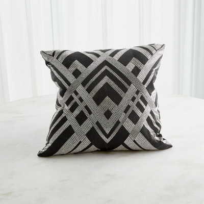 Global Views Woven Lines Pillow - Black Silver (Closeout)