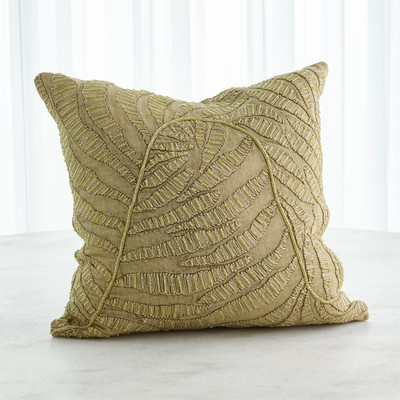 Studio A Beaded Palm Leaf Pillow - Khaki (Closeout)