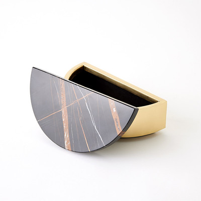 Studio A Cosmopolitan Crescent Box - Polished Brass - Black Marble