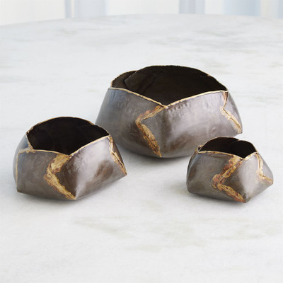 Studio A Pleated Armor Bowl - Antique Gunmetal - Sm