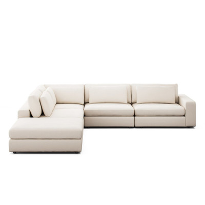 Four Hands Bloor 4-Piece Sectional W/ Ottoman - Right Arm Facing - Crypton Nomad Marshmallow