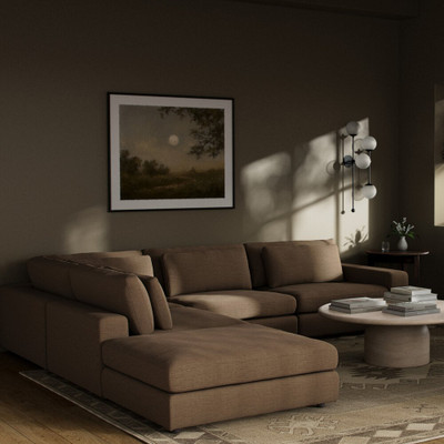 Four Hands Bloor 4-Piece Sectional W/ Ottoman - Right Arm Facing - Crypton Nomad Mushroom