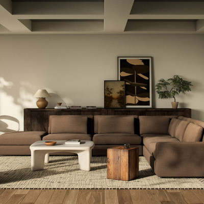 Four Hands Bloor 5-Piece Sectional - Raf Sofa W/ Ottoman - Crypton Nomad Mushroom