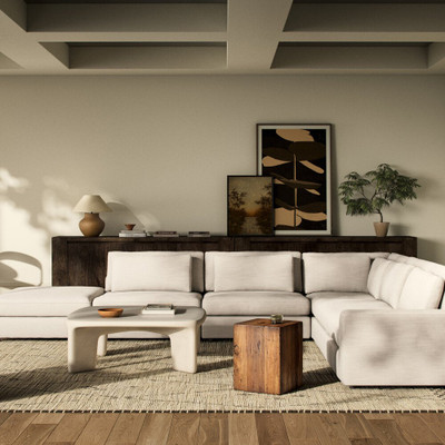 Four Hands Bloor 5-Piece Sectional - Raf Sofa W/ Ottoman - Savoy Parchment